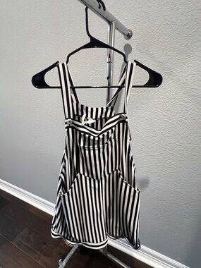 Halara Black & White Vertical Stripe Pinafore Overalls/Jumper